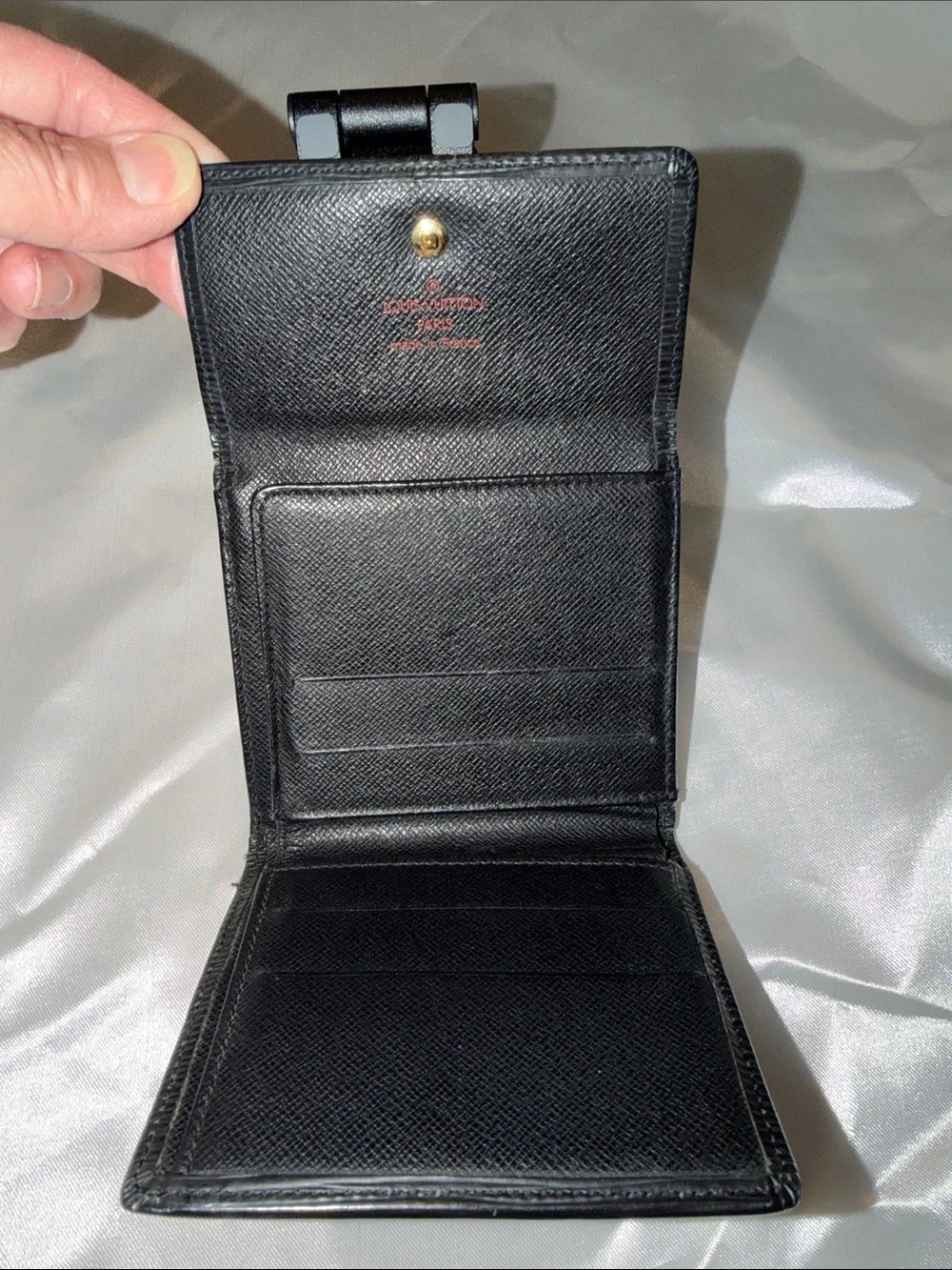 Louis Vuitton Auth Vintage Black Epi Elise Compact Snap Wallet w COA